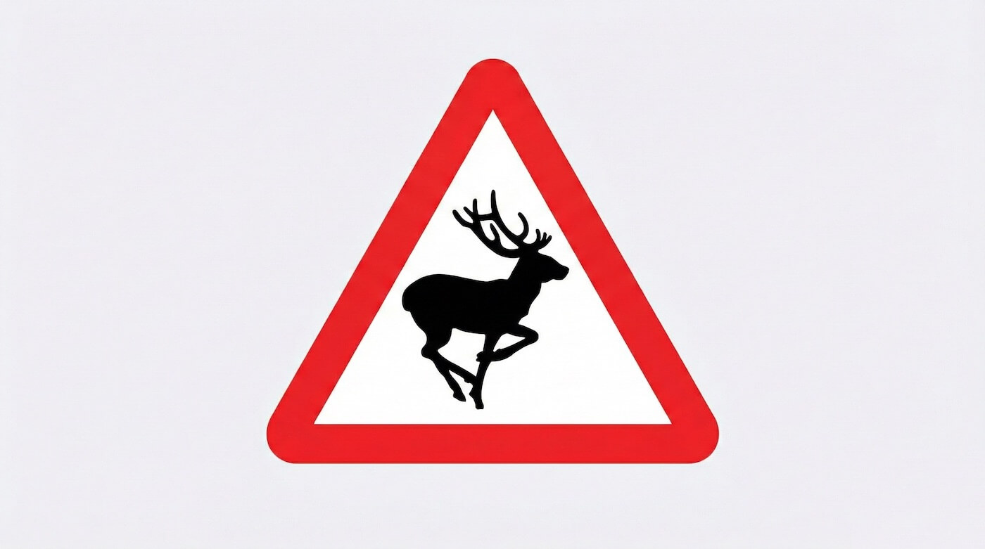 Segnale stradale di pericolo per attraversamento cervi in Scozia.